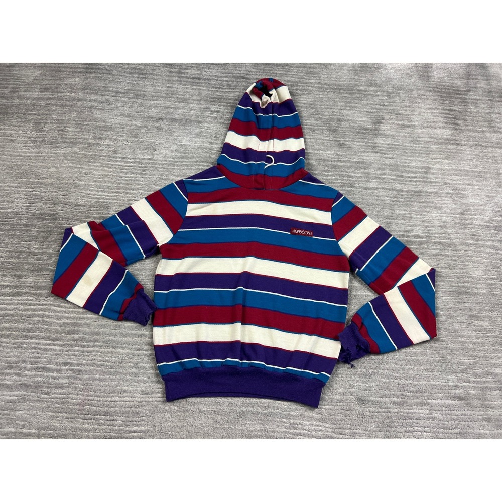 Sasson Hoodie Unisex XS Multi Color Striped Vintage Knit Long Sleeve Sweatshirt